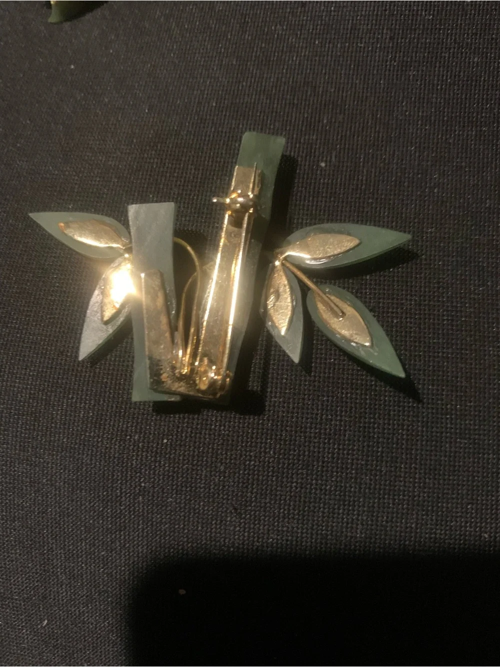 Swoboda (unsigned) Green Jade Bamboo Leaf Brooch